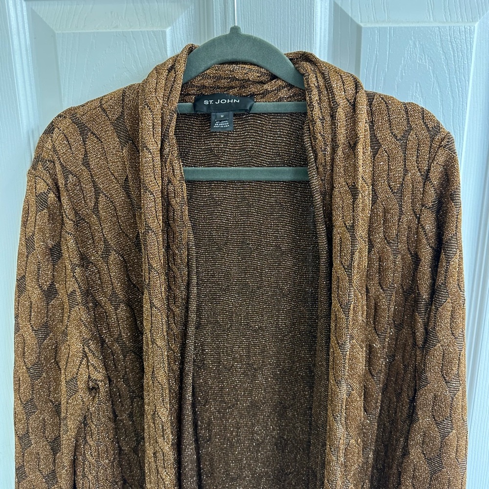 St. John Bronze Cable Knit Cardigan
